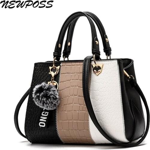Newposs Womens Handbags Leather Stitching Wild Bags for Women 2021 Casual Tote Ladies Bags Bolsos Fur Women Messenger Bags