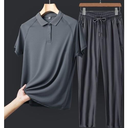 2021 new mens ice silk casual sports suit mens summer casual short-sleeved summer two-piece suit