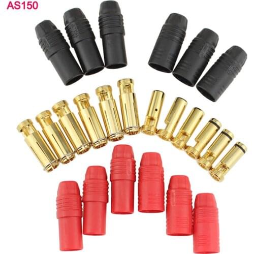 AS150 fireproof plug 7mm true gold plated anti-ignition black and red male and female plug high current model plug