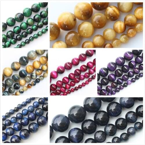 Dyed color Tigers eye 6-12mm Round loose beads 15" For DIY Jewelry Making, pendant,necklace
