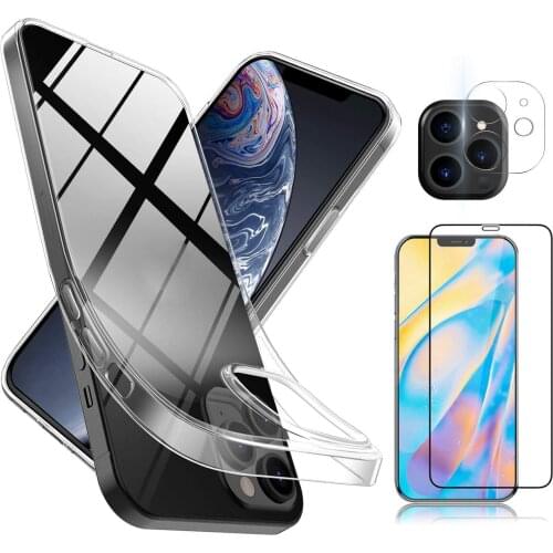 Clear Case For Iphone 12 Pro Max 12 Mini Pc+tpu Shockproof Full Lens Protection Cover For Iphone 12 Min Transparent Case