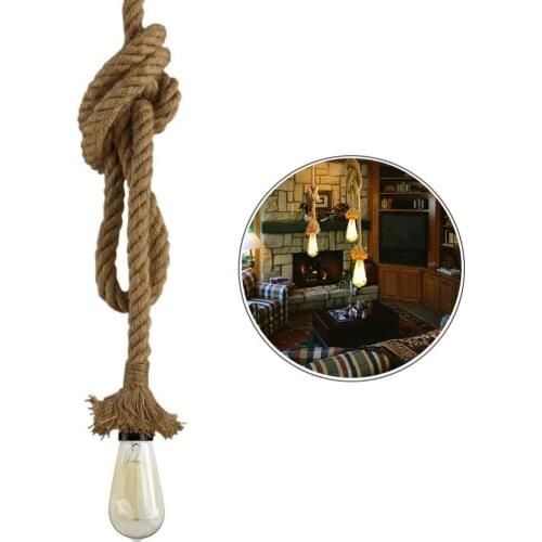 Retro Hemp Rope Pendant Lights Vintage Loft Industrial Hanging Lamp Country Style Home Light Fixtures Decor Luminaire Hanglamp