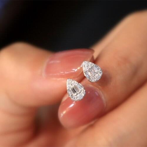 UBESTNICE Solid 18K White Gold 750 Natural Water-Drop Heart Diamonds Stud Earrings Fine Jewelry For Women Engagement Party Gift