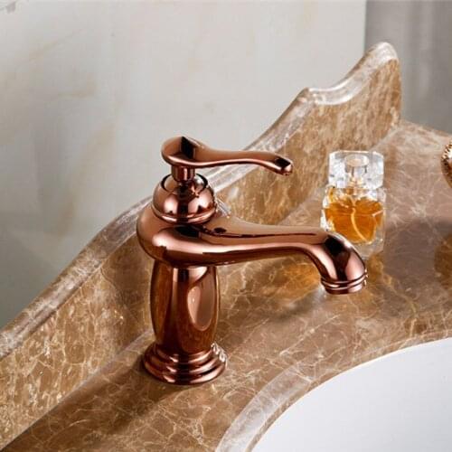 Free shipping Rose golden bathroom basin faucet with single handle single hole bathroom basin sink mixer tap