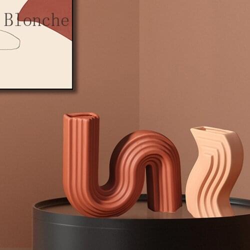 Modern Vase Geometric Lines Architectural Style Home Decorations Flower Holder Ornaments Home Decor Nordic Vases Ceramic Decor