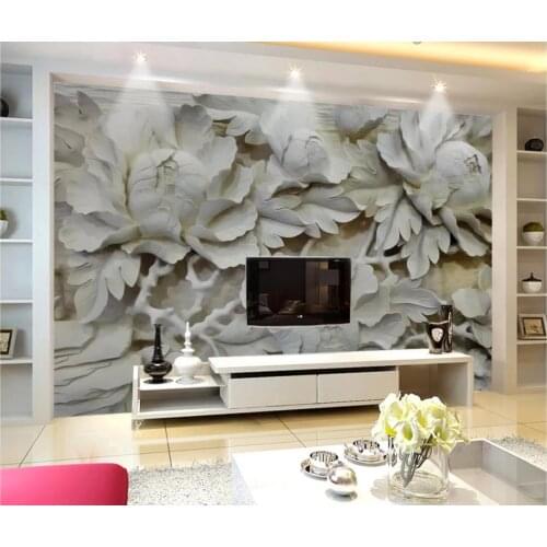 Modern Custom 3D Wallpaper 3D Peony Background Wall Wood Carving Background Wall Painting Living Room Wallpaper 3D Painting