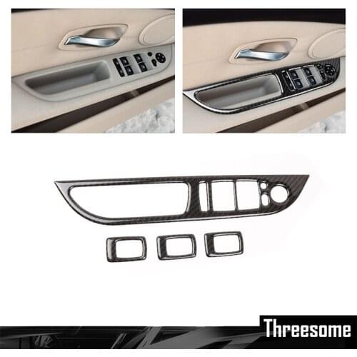 SRXTZM For BMW E60 5 Series Carbon Fiber Car Window Lifter Control Frame Window Switch Decor Armrest Panel Refit Sticker