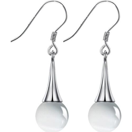 Top Quality Fashion Jewelry 2016 New Design Water Drop Opal Gem 925 Sterling Silver Drop Earrings for Women Girls Christmas Gift