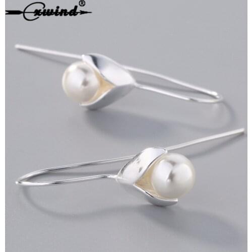 Cxwind New Long Flower Pearl Drop Earrings Female High Quality Earring for Women Jewelry Wholesale boucle d'oreille femme 2019