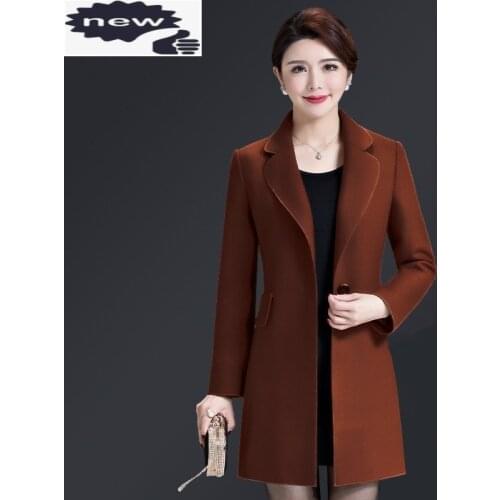 Office Ladies Elegant Single Button Fashion Woolen Korean New Long Sleeve Lapel Womens Medium Length Coats Plus Size 4XL