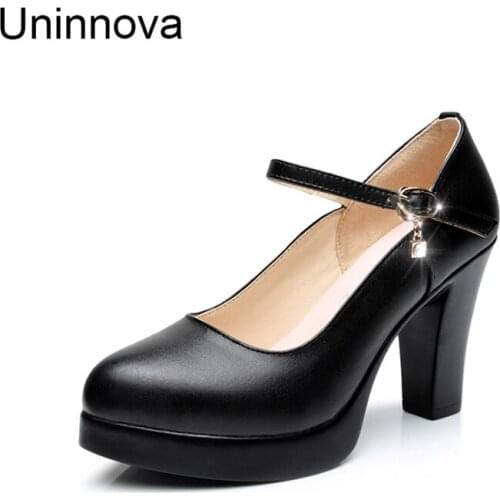 Womens Platform Super High Heels Genuine Leather Pointed Toe Office Lady Work Black White Pumps Plus Size 33-43 WP105 Uninnova