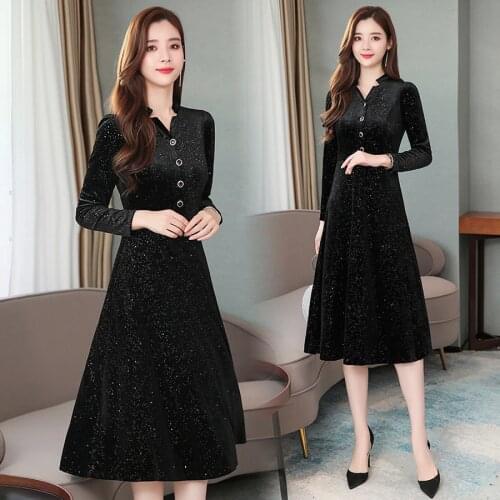 2021 Vintage Chic Gold Velvet Midi Dresses Autumn Winter New 4XL Plus Size Long Sleeve Dress Elegant Women Bodycon Party Vestido