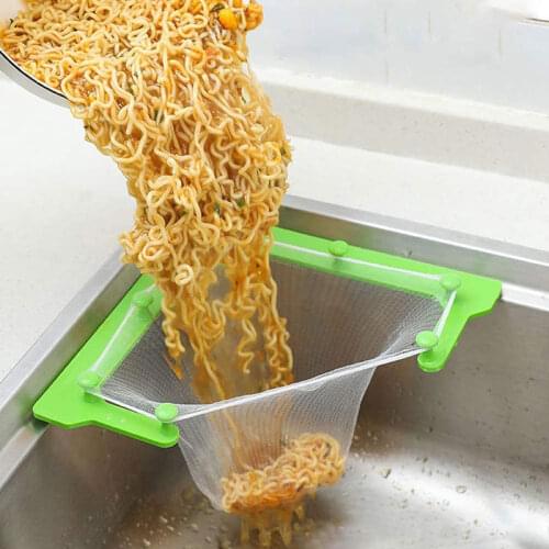 1 Set Anti-clogging Hanging Strainer Drain Net Bag With Bracket Vegetable Fruit Drainer Kitchen Clean Triangle Sink Filter