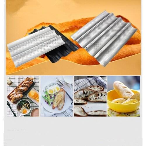 1PC Non-Stick bread mold Perforated French Bread Pan Baguette Stick Mold Wave Baker Stainless Steel Baking Tools QA 127