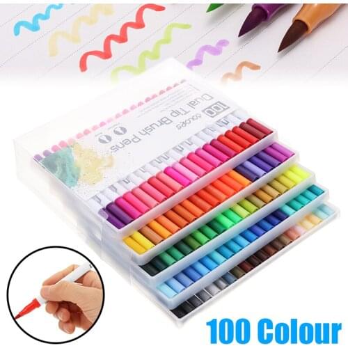 100pcs Double Head Color Pen Dual Tip Brush Painting Drawing Multi Color Pen Tools Watercolors For Student Children Gifts
