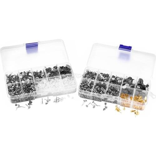1800Pcs/Box Stainless Steel Earrings Kits Stainless Steel Earplugs Silicone Earplugs Set for Jewelry Findings Making Accessories