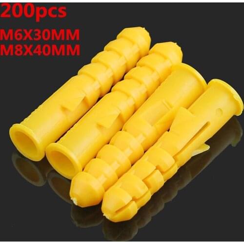 200pcs Plastic Expansion Pipe M6*30mm M8*40mm Rubber Plug Plastic Pipe Nylon Column Expansion Screw Anchor Plug Wall Plugs