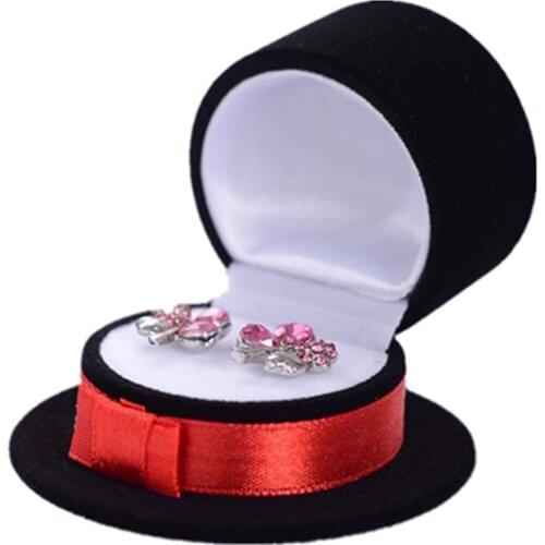 5pcs Hat Shape Lovely Earrings Ring Velvet Gift Display Box Jewelry Necklace Case Black Red,6x6x3.5cm