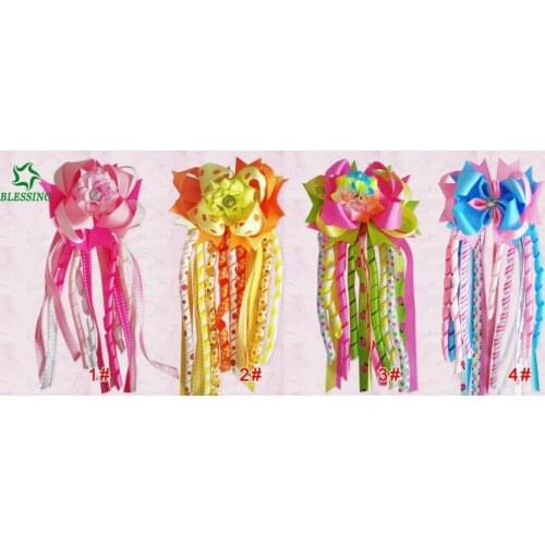 50 BLESSING Girl 4.5" Colorful Romance Ponytail Hair Bow Elastic Pony Streamers