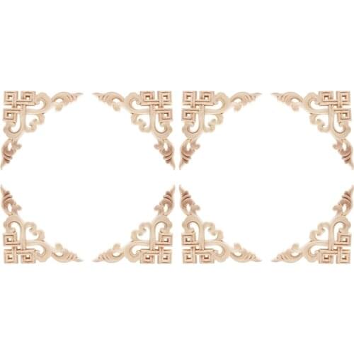 8PCS Unpainted Wooden Mouldings Decal European Wood Appliques for Furniture Cabinet New Flower Wood Carving Decorative