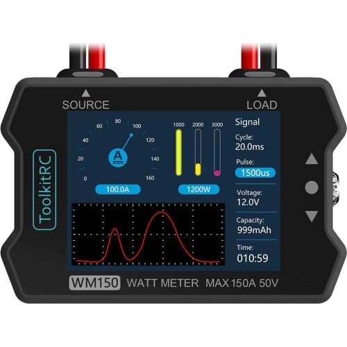 ToolkitRC WM150 150A 50V Watt Meter Power Analyzer LCD Display Power Voltage Current Tester PWM Output for RC FPV Drone