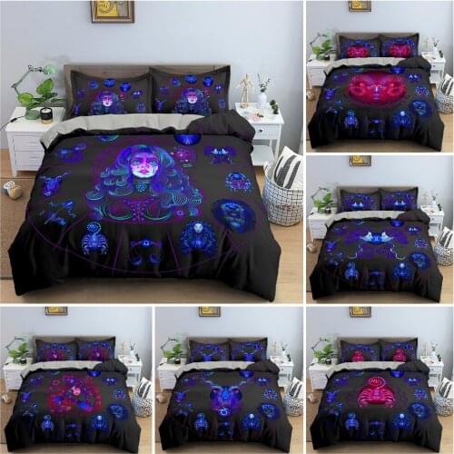 Astrological Horoscope Collection Bedding Set Bedclothes 3D Zodiac Duvet Cover Psychedelic Style Quilt Cover Home Textile 2/3PCS
