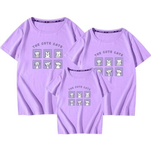 100%Cotton High Quality Family Matching T Shirts The Cute Cats Graphic Tees Unisex Kids Boy Girl Father Mother Tshirts 1PC Tops
