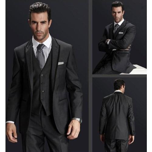 Custom Made Italian Retro Black Wedding Suits for Groom Tuxedo 3 Piece Slim Fit Best Man Blazer jacket Mens Designer Suits Terno