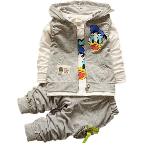 Boys Clothing Sets Children Fashion Donald Duck Baby boy T-shirt Vest Coat And Pants Suit 3pcs Outfits Mickey Kids Sport Suit