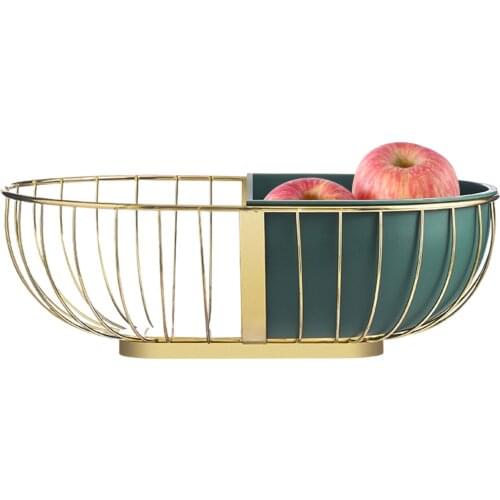 2in1 Gold Metal Iron Fruit Basket Food Container Modern Nordic Style Snack Storage Basket Home Organizer For Living Room Kitchen