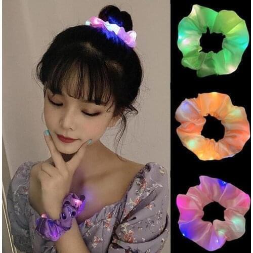 Creative LED Luminous Large Intestine Hair Ring Hair Ponytail Holder Glowing Head Rope Girls Hair Accessories