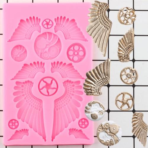Mechanical Gear Wings Silicone Molds Steampunk Cupcake Topper Fondant Cake Decorating Tools Candy Clay Chocolate Gumpaste Moulds