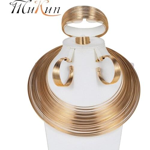MUKUN Indian Jewelry Set Exquisite Chokers Necklaces Bangle Earrings Sets For Women dubai jewelry sets Dress Bridal Accessories