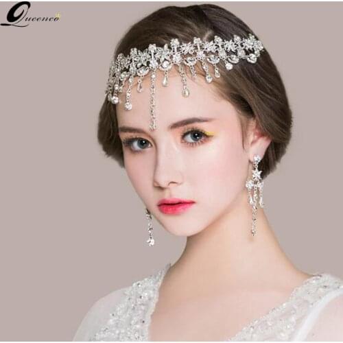 Wedding Jewelry Sets Rhinestone Head Chain Crystal Choker Necklace Earrings Set Charm Plated Bridal Hair Accessories