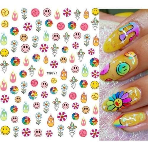 Sun Flowers Nail Art Stickers Smiley Face Design Adhesive Nails Decals Sliders Manicure Decoration