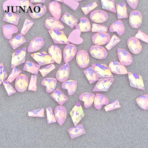JUNAO Mix Shape Neon Pink AB Nail Rhinestone Sticker Flat Back Rhombus Crystal Resin Stones Applique Face Nail Art Decoration