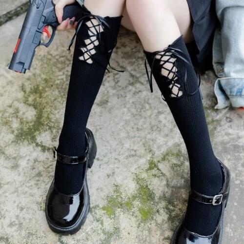 New Rope Hollow Cute Sexy Calf Socks Female Summer Thin Japanese Uniform Lolita College Style Black and White Trend Personality