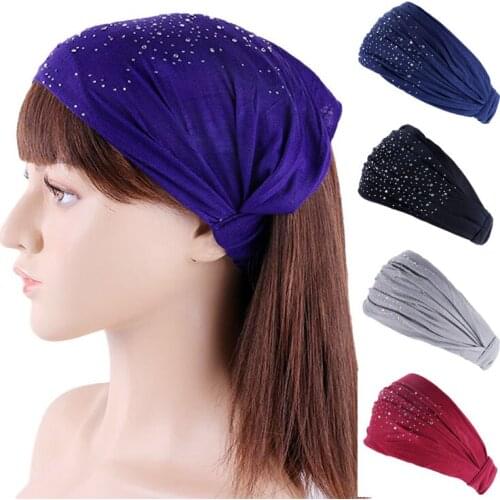 New Women rhinestone Cotton Yoga Headband for Women Striped Handmade Knotted Hair Bands Girls Turban Female Hair Accessories