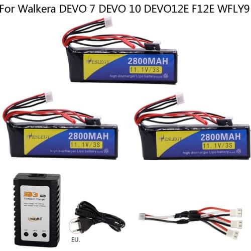 Upgrade 11.1V 2800mAh 3S LiPo Battery with charger for Walkera DEVO 7 DEVO 10 DEVO12E F12E WFLY9 RadioLink AT9 AT10 Transmitter