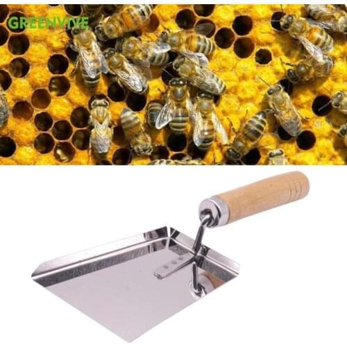 Bee Hive Stainless Steel Wood Handle Cleaning Beehive Shovel Beekeeping Clean Tool Scoop 3.15in *7.87in Honey shovel