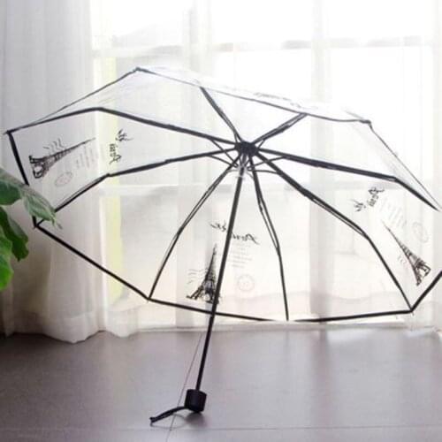 Tower Three Fold Umbrella Transparent Sun Rain Umbrellas Three Color Rain Tools Woman White Black Two Color