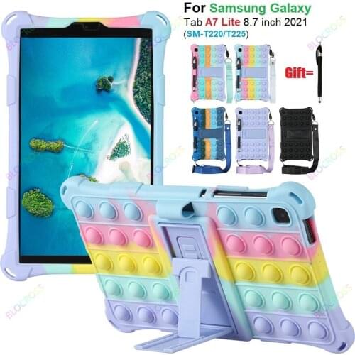 With Pen Case for Samsung Galaxy Tab A7 Lite 8.7 Inch 2021 Kickstand Soft Silicone Tablet Funda for SM-T220/T225/T227 with Strap