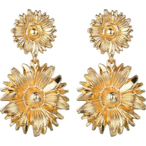 Europe and America Fashion Daisy Sun Flower Drop Long Earrings For Women Wedding Vintage Alloy Statement Pendientes Gift Jewelry