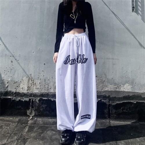 HOUZHOU Hip Hop Sweatpants Women Summer 2021 Korean Fashion Letter Print Joggers Oversize Streetwear High Waist Loose Trousers