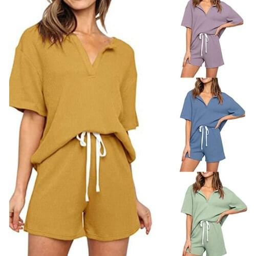 Tracksuit Women Two Piece Set Summer Clothes Solid Color Pullover Top And Shorts Suits Lady Leisure Comfortable Suits Shorts