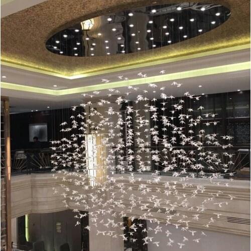 Glass bird chandelier art sales department sand table mall atrium bird engineering lighting hotel lobby lights custom