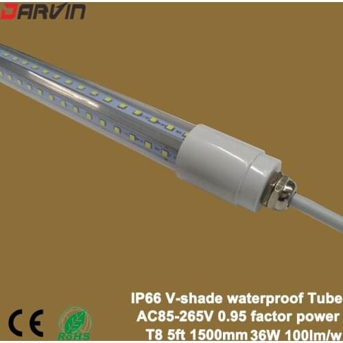 Waterproof v shade Led Tube Light T8 1500mm 5ft 36W IP65 Fluorescent Light Lamp AC85-265V 110V 220V For Ice house Fish Tank