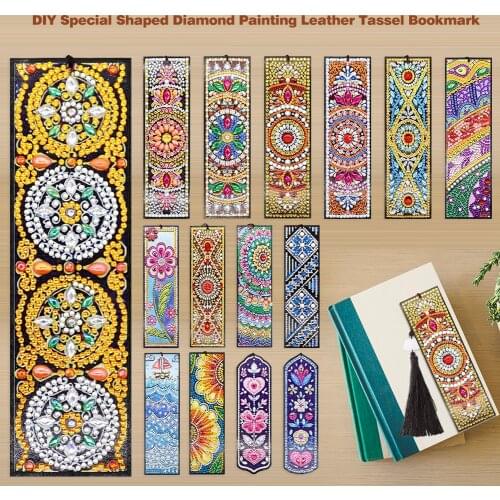 Tassel PU Leather Bookmark Special Shaped Diamond Painting Embroidery Book Mark DIY Cross Stitch Craft Gift for Student