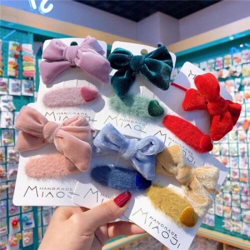 Children Plush Hair Clips Girls Butterfly Hair Pins Bow Hairpin Baby Clips Hair Wear Kid Headdress Hair Wear Barrettes 2 Piece