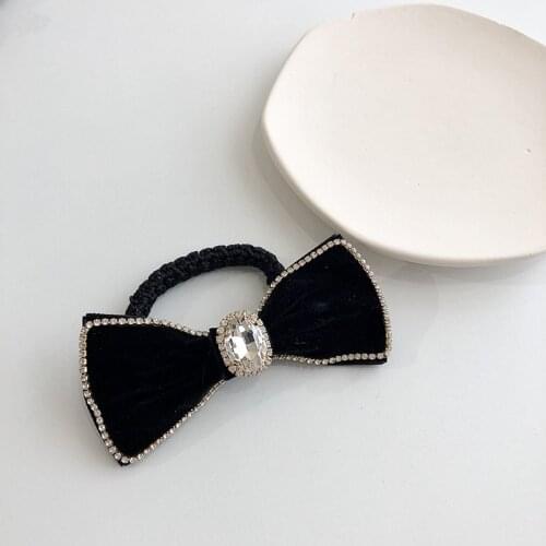 Women New Style Black Bow Hairpin for Women 2020 Vintage Korean Rhinestone Hair Ties